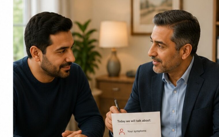 A patient talking with their healthcare professional