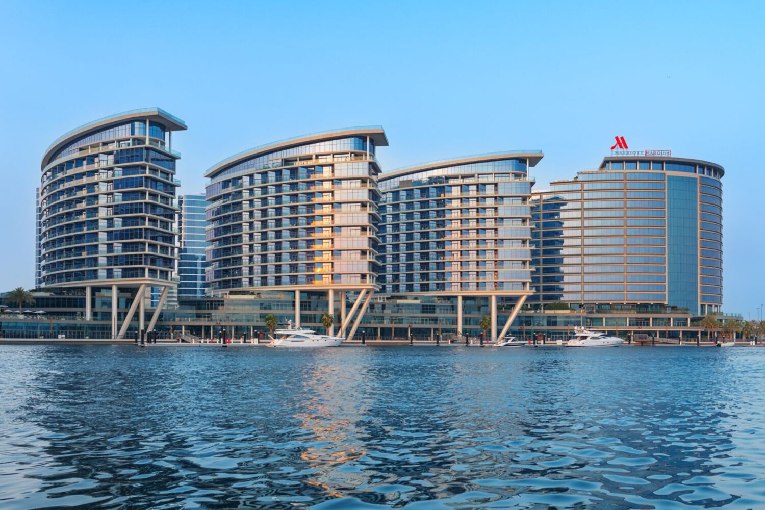 Marriott Marquis Dubai Creek — waterfront exterior on Dubai Creek